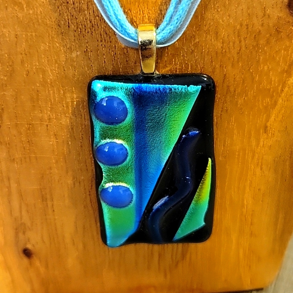 Aqua Green Multi Fused Glass Handmade Artisan Puzzle Pendant